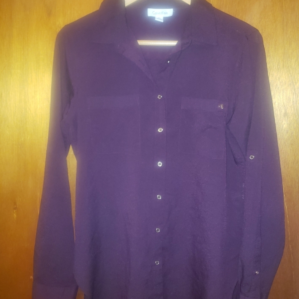 Calvin Klein Plum Purple Button-Up Blouse - Picture 5 of 5